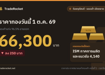ราคาทองวันนี้ 1 ต.ค. 69 ทองคำแท่งขายออก 66,300 บาท